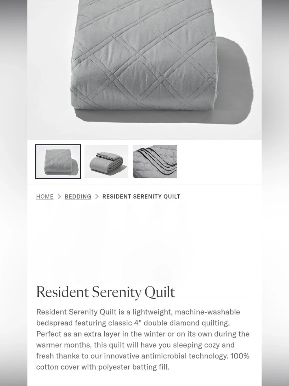 Resident Serenity queen Quilt - Light Gray Double Diamond Quilting